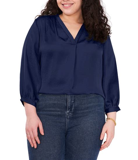 Vince Camuto Plus Size V Neck 34 Sleeve Rumple Blouse Dillards