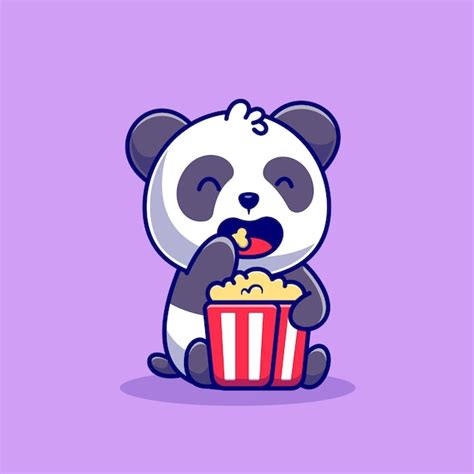 Free Vector Cute Panda Eating Popcorn Cartoon Icon Illustration