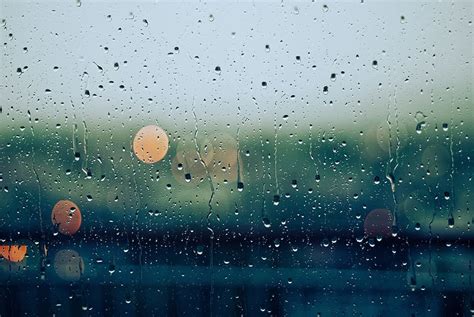 View Bokeh Lights Behind Glass Water Droplets Running Rain Drops