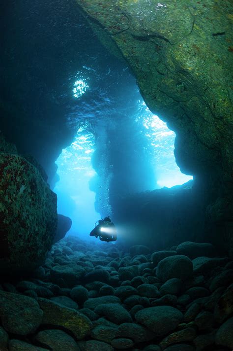 Scuba Diver In Lava Tube Hawaii Photograph By Michele Westmorland