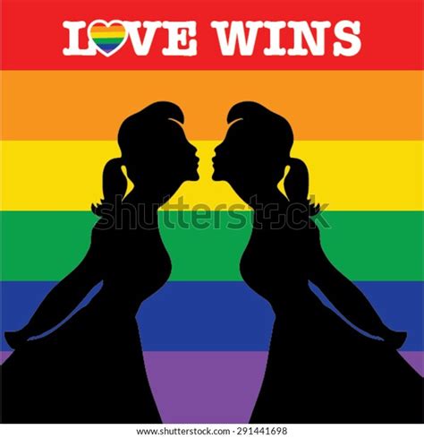 Same Sex Marriage Love Wins Vector Illustration Couple Kissing