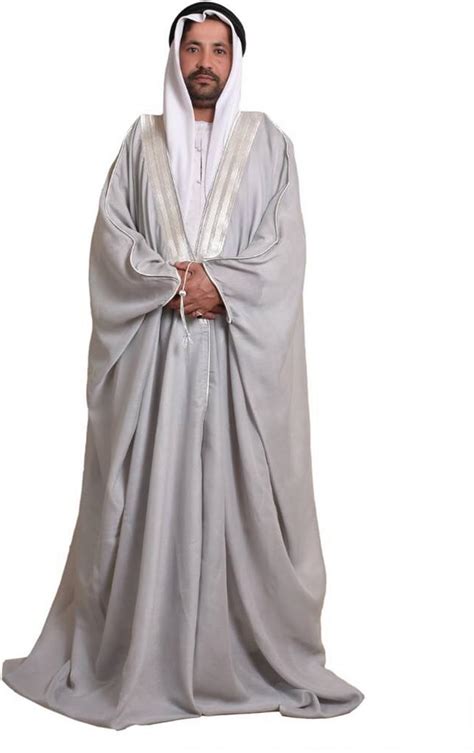 Buy Grey Bisht Cloak Arab Dress Thobe Saudi Mens Robe Eid Gray Online