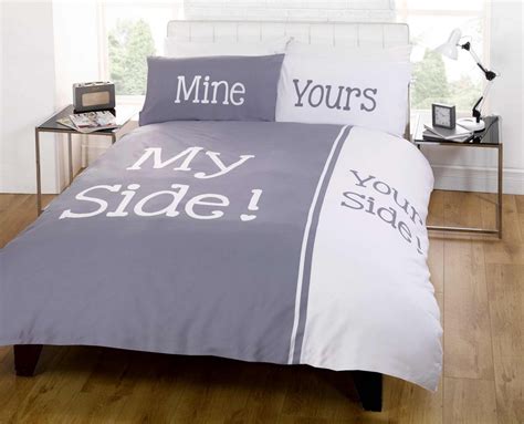 My Side Your Side Double And King Size Duvet Cover Bed Set Grey Navy Red