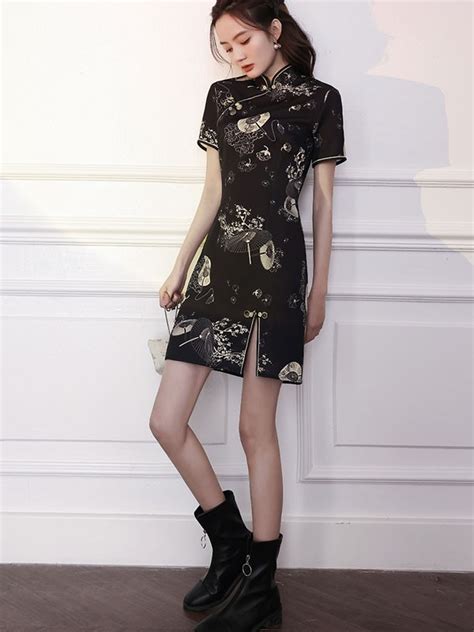 printed black modern qipao cheongsam dress cozyladywear