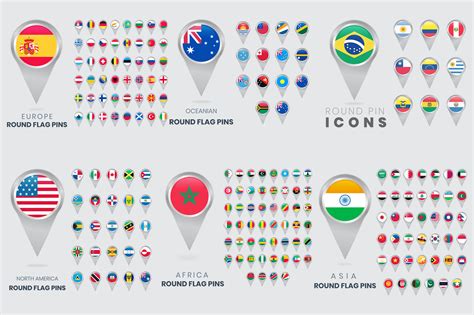 All World Round Flag Pins Map Pointers Graphic By Medelwardi