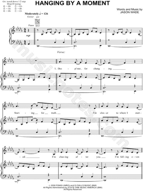 (c) 2005 geffen records#lifehouse #youandme #vevo. Lifehouse "Hanging By a Moment" Sheet Music in Db Major ...