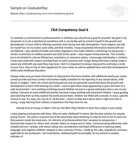 Cda Competency Goal 6 Free Essay Example 523 Words Graduateway
