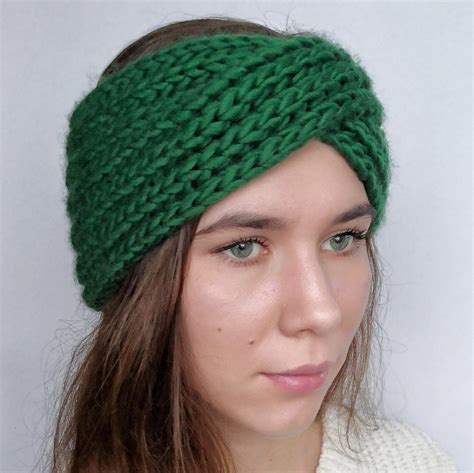 Green Women Headband Hand Knit Turband Headwrap Hair Etsy