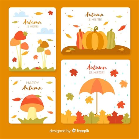 Free Vector Collection Of Flat Autumn Cards
