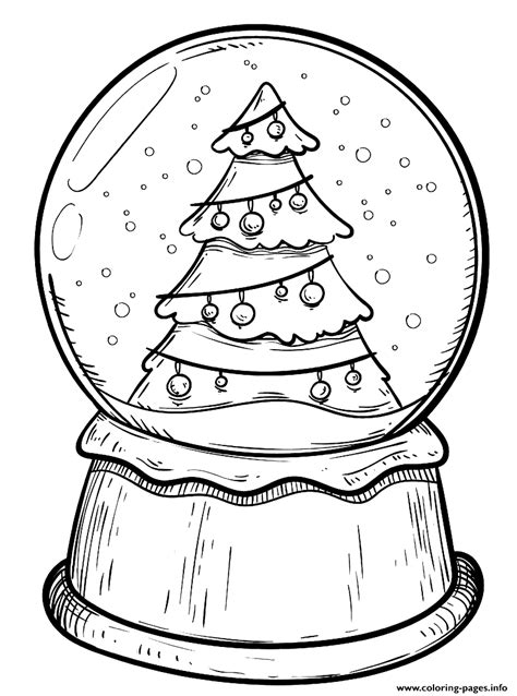 Christmas Snow Globe With Xmas Tree Coloring Page Printable