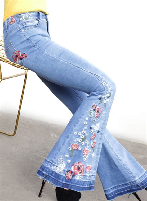 38 Womens Embroidered Bell Bottom Slim Fit Bootcut Jeans Lässigen Jeans Casual Jeans Skinny