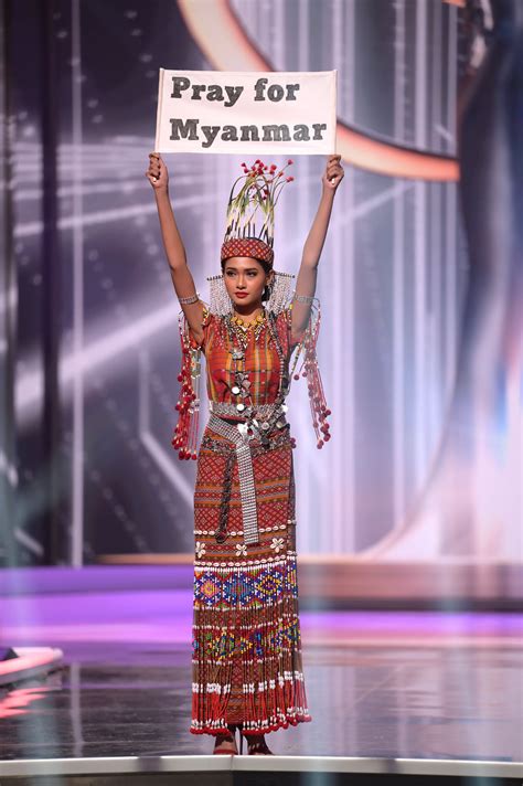 miss universe myanmar thuzar wint lwin cries out pray for myanmar during national costume