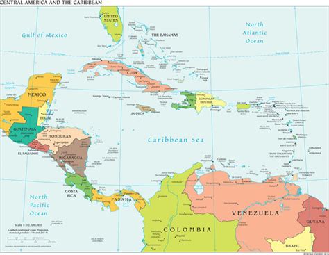Caribbean and Central America Regional Wall Map Political Series