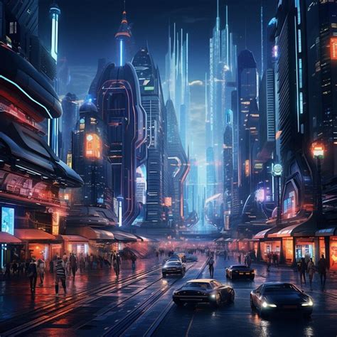 Premium Ai Image A Bustling Cyberpunk Cityscape With Neon Lights