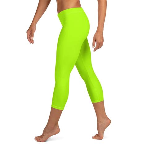 Neon Lime Green Solid Color Womens Bright Capri Leggings Tights Made