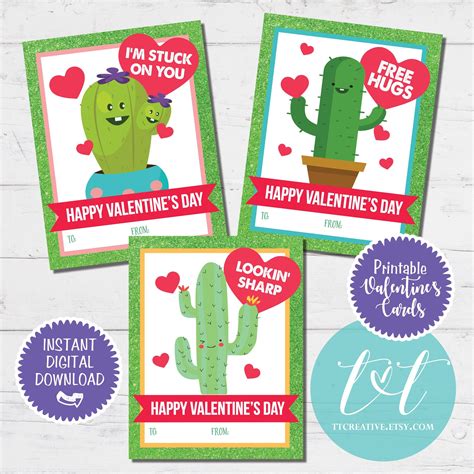 Cactus Valentines Cards Printable Valentines Day Etsy Valentines
