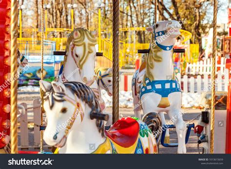 Outdoor Colourful Vintage Flying Horse Carousel Stock Photo 1013615659
