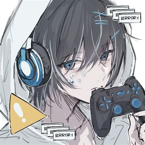 An Anime Character With Headphones Holding A Game Controller In Front