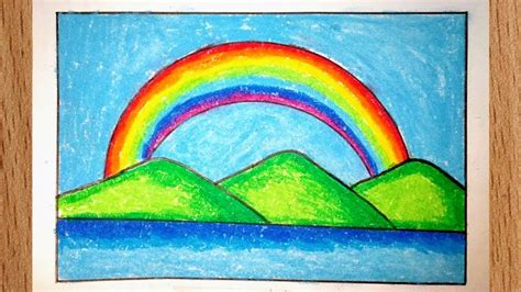 How To Draw Easy And Simple Rainbow Scenery Drawing Rainbow Drawing