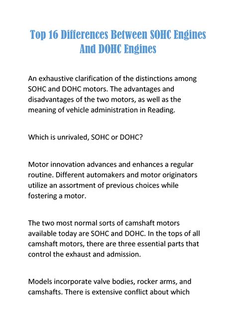 Solution Top 16 Differences Between Sohc Engines And Dohc Engines