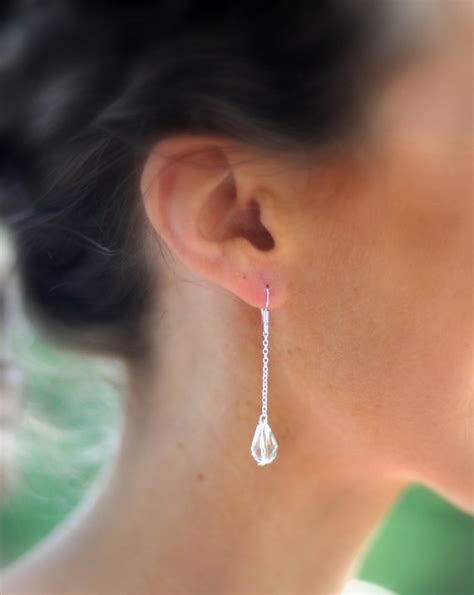 swarovski crystal tear drop earrings sterling silver long teardrop bridal teardrop earrings