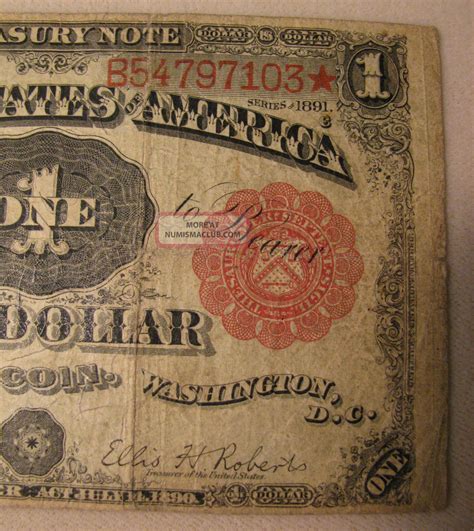 1891 Large 1 One Dollar Stanton Treasury Coin Note Star Red Seal Bruce