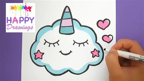 How To Draw A Cute Sleepy Unicorn Cloud Happy Drawings Youtube