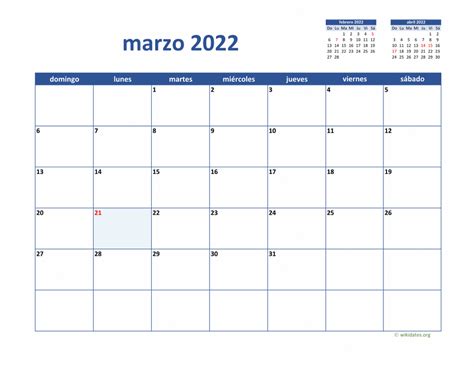 Calendario Marzo 2022 De México