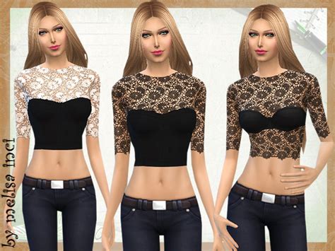 The Sims Resource Black Full Lace Tops By Melisainci • Sims 4 Downloads
