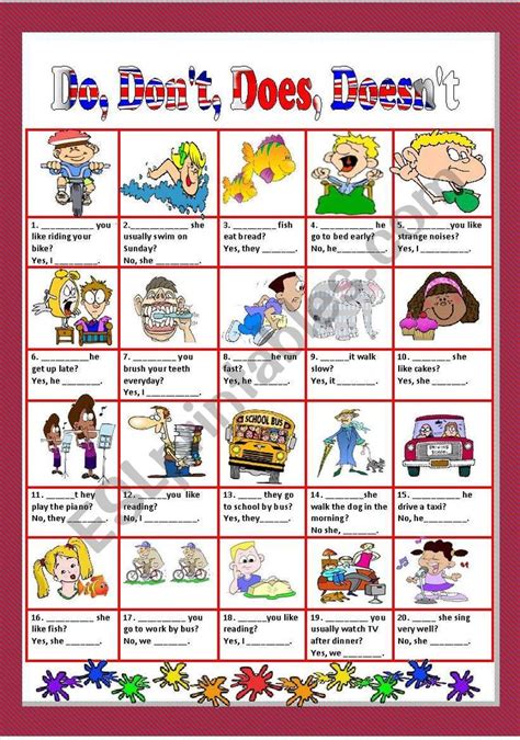 Simple Present Do Don´t Does Doesn´t Esl Worksheet By Miss O