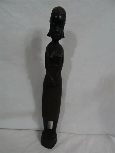 Vintage African Hand Carved Ebony Wood Woman Statue 14 92 99 Picclick