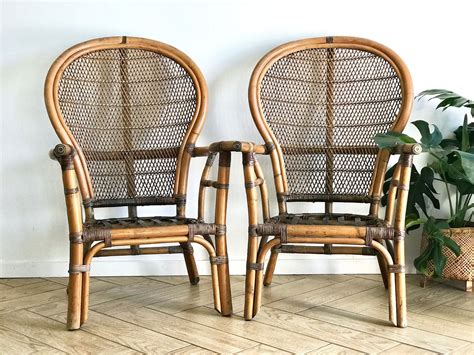 Set Of 2 Bamboo Chairs Fan Back Bamboo Rattan Dining Chairs