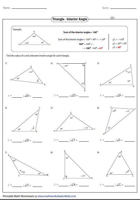 Interior Angles Of A Triangle Worksheet Pdf