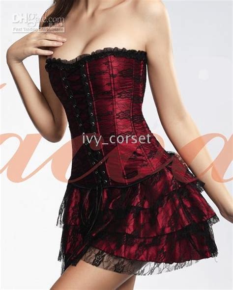 Venta Al Por Mayor Sexy Gorgeous Corset Lingerie Bustier Con Falda 2162 Es Rojo Negro