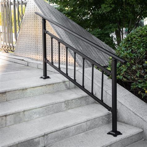 Buy Vevor Outdoor Stair Railing Fits For 1 5 Steps Transitional Wrought Iron Handrail