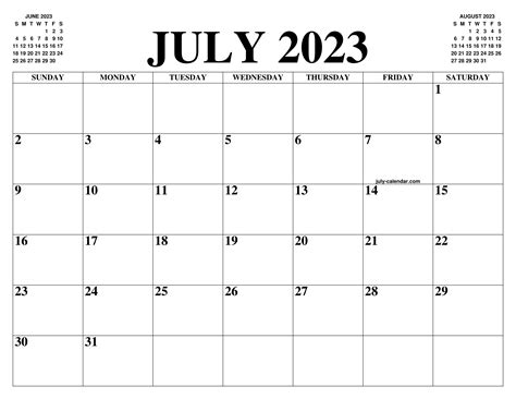 July 2023 Calendar Of The Month Free Printable July Calendar Of The