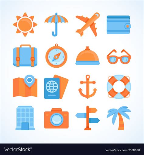 Flat Icon Set Of Travel Symbols Royalty Free Vector Image