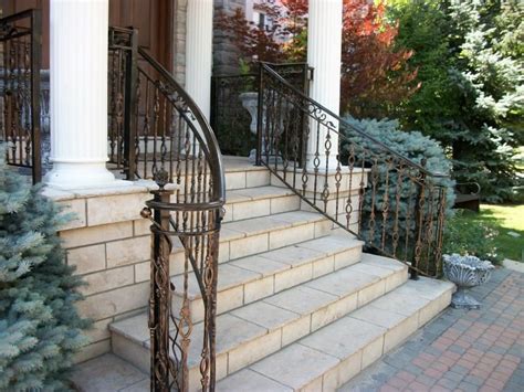 Exterior iron railings for stairs, steps, balconies and porches. Outdoor wrought iron stair railing - Wrought iron handrails for exterior stairs | Wrought iron ...