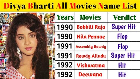 Divya Bharti All Movies List 1990 To 1993 Divya Bharti All Movies Hit And Flop Verdict List