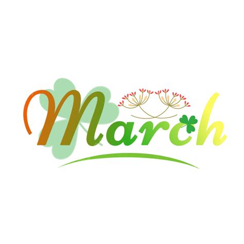 Gambar March Month Text Lettering With Dandelion And Clover Png Efek