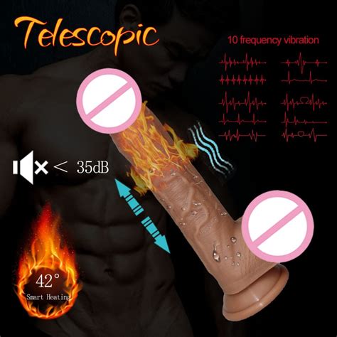 Telescopic Vibrating Thrusting Realistic Dildo Female Masturbation With