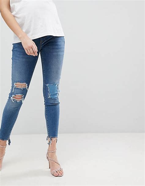 Asos Design Maternity Ridley High Waist Skinny Jeans With Under The Bump Waistband In Tana