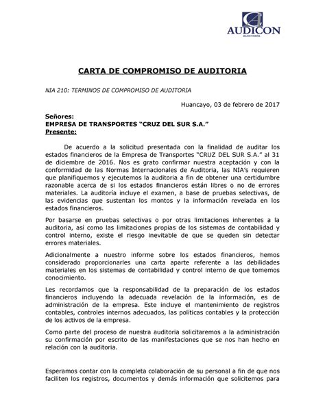 Carta De Compromiso De Auditoria Carta De Compromiso De Auditoria Nia