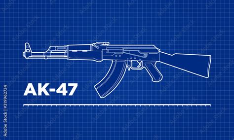 Ak 47 Kalashnikov Machine Gun Blueprint Vector Illustration Stock