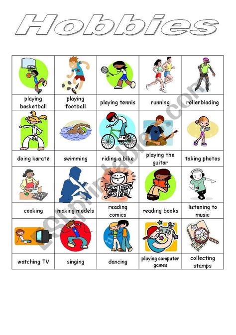 Hobbies Pictionary Esl Worksheet By Winky2