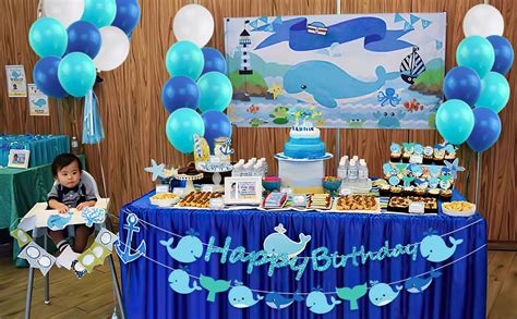 ocean whale birthday party supplies sea green and blue whale birthday banner cake