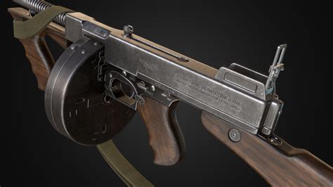 3d Model Tommy Gun Thompson Submachine Gun Caliber 45 Vr Ar Low Poly
