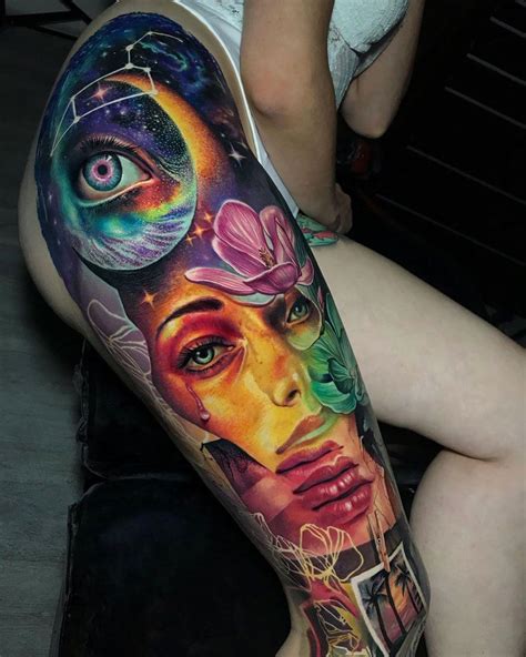 Abstract Leg Sleeve In Bright Colorful Tattoos Colored Tattoo Design Hand Tattoos For Girls