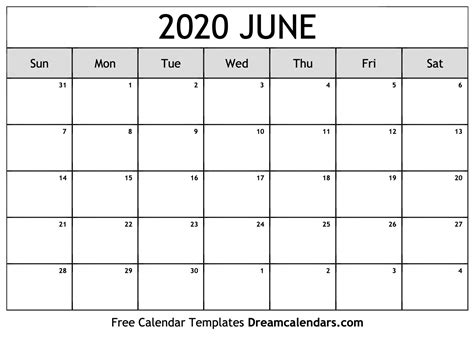 June 2020 Calendar Free Printable With Holidays And Observances