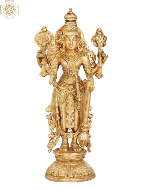13 Four Armed Standing Lord Vishnu In Brass Handmade Made In India